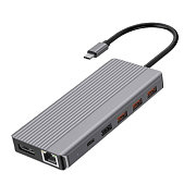 USB-Хаб Powerology 13 в 1 USB-C Hub, 4K HDMI, USB-C, 100W PD, Ethernet, USB-A, SD, MicroSD, 3.5 AUX P131HBGY