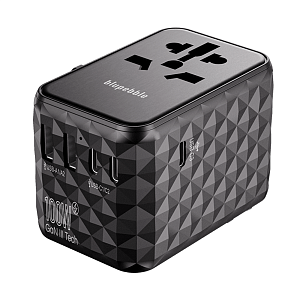 Универсальный адаптер для путешествий Blupebble Passport 4, 3 USB-C, 2 USB-A, 100 Вт, черный BP-TVL004-BK